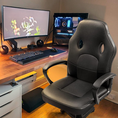 JUMMICO 300LBS, High Back Leather Gaming Chair, Swivel Task Chair with Arms (Black)