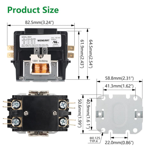 HVAC Contactor: 120VAC Control for Compressor and Fan Motor, Safe and Energy-saving (2Pole_30Amp)