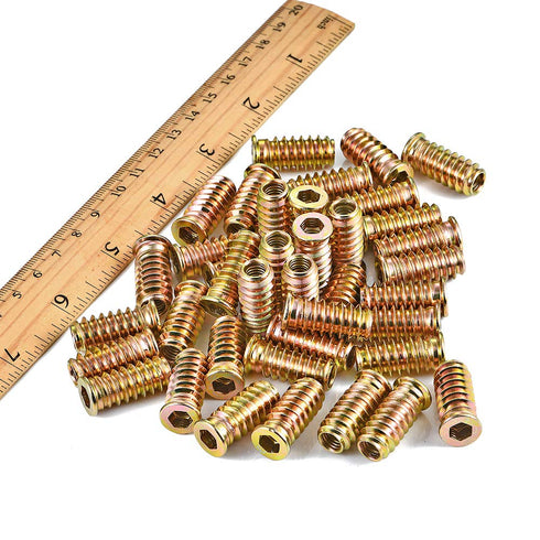 200 Pieces 1/4"-20 Wood Inserts Bolt, Furniture Screw in Nut Threaded Fastener Connector for Wood Furniture