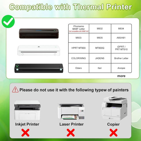 8.5 11 Inch, M08F M832 100 Thermal Printer Paper x Quick-Dry US Letter Thermal Paper, Compatible with Portable Printer