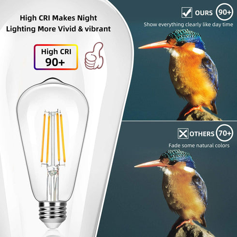 4-Pack Vintage 8W ST64 LED Edison Light Bulbs, 100W Equivalent, 1400 Lumens, 2700K Warm White, E26 Base, Non-Dimmable