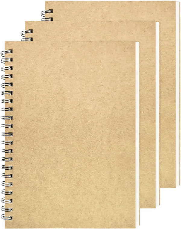 DSTELIN Blank Spiral Notebook, 3-Pack, Soft Cover Sketch Book, 100 Pages, 7.5 inch x 5.1 inch