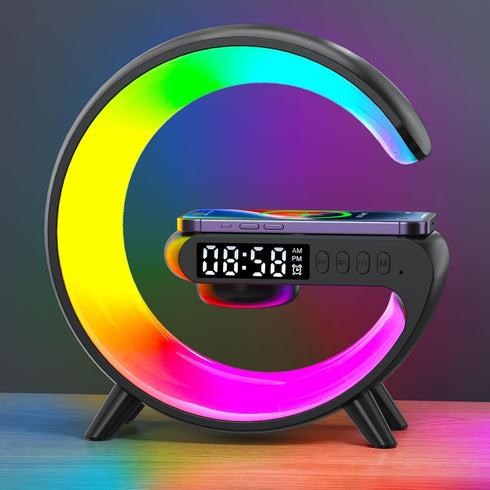 LED Wireless Charger Lamp with Bluetooth Speaker, Intelligent Color Changing Table Lamp,