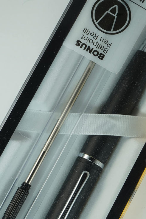 Cross Calais Signature Ballpoint Pen - Satin Black Barrel with Polished Mid Band and Bonus Black Refill