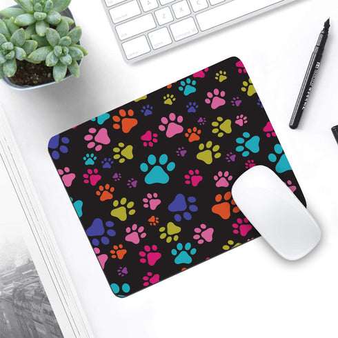 Mouse Pad and Coasters Set - Multicolor Dog Paws Mouse Pad, Non-Slip Rubber Base for Office