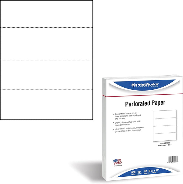 PrintWorks Professional Perforated Paper, 500 Sheets, 4 Part Perforation