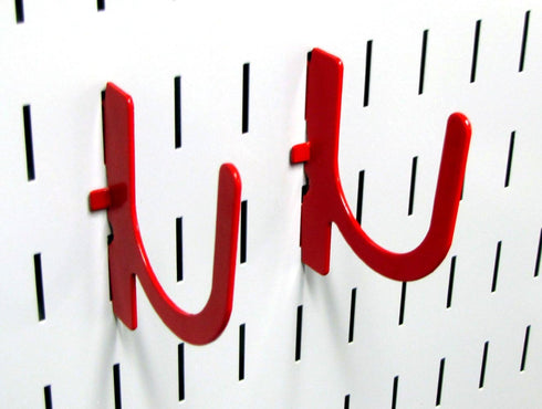 Wall Control 3in Reach U-Hook Accessory, “U” Shaped Slotted Metal Pegboard Hook - Red