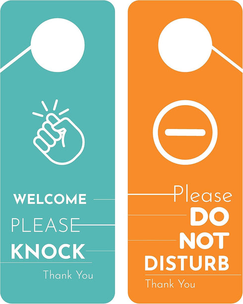Business Design Do Not Disturb Sign and Welcome Please Knock Door Hanger Sign, 2 Pack for Offices and Meetings