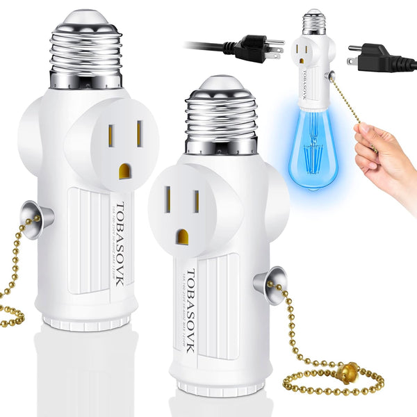 Light Socket to Plug Adapter, (2 Pack) 3 Prong Light Bulb Outlet Socket Adapter, Heat-Resistant Materials