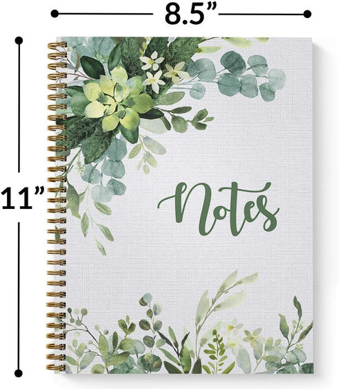 Softcover Abundant Greenery Spiral Notebook/Journal, 8.5" x 11", 120 College Ruled Pages, Gold Wire-o