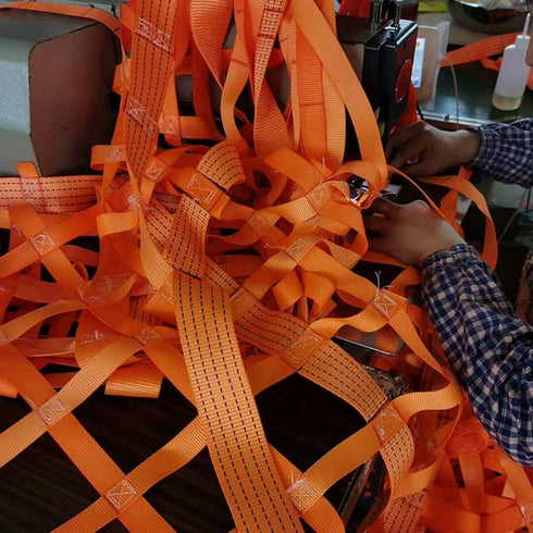 Flat Nylon Sling Hoisting Net, Heavy Objects Loading & Unloading Safety Lifting Net Straps for Construction Rigging