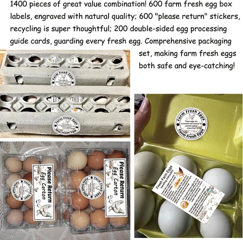 Remerabel 1400 200 600 600 Pcs Egg Stickers Kit for Farm Fresh Eggs Egg Handling Instructions Stickers Farm Fresh Eggs