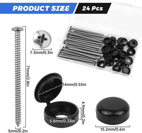 Pinsit 24 Set 3Inch Shutter Screws and Caps, Shutter Screws with Caps, Fasteners with Plastic Black Snap Cap Snap