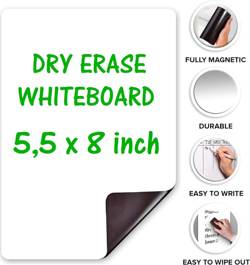 Small Magnetic Whiteboard for Fridge, 5.5x8 in - Dry Erase Board for Refrigerator, Grocery Shopping List