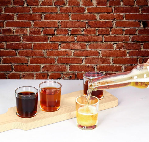 14 1/2 Inch 4 Pack 6 DASHER'S SPICE & BEANS Wood Natural Flight Paddle | Compartment | Wine or Beer Tasting