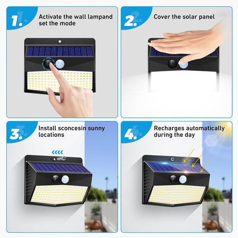 2 Packs 3 Peasur Solar Outdoor Lights Motion Sensor Solar Security Lights Waterproof with Lighting Modes Solar Powered