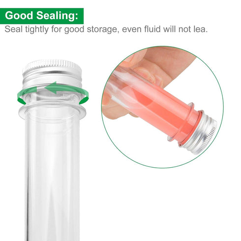 Acrux7 60 Pack Plastic Test Tubes, 45 ML Clear Test Tubes with Screw Caps for Bath Salts, Candy Storage, Scientific