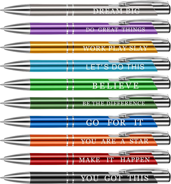 Inspirational Ballpoint Pens, Employee Appreciation Gifts, Bulk Motivational Quote Pens with Coated Metal, 10 Colors