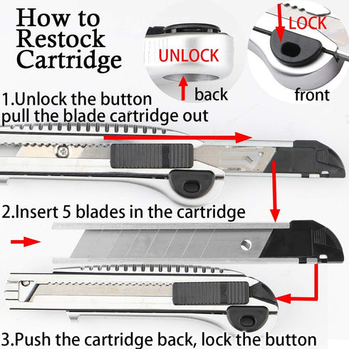 DOWELL Utility Knife - Retractable Heavy Duty Box Cutters with 5PCS Extra Blades, Self Loading Blades Function