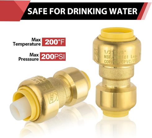 (Pack of 2) EFIED Push Fit Reducing Coupling 1/2" x 3/8", Push-to-Connect Plumbing Fitting with 2 Disconnect Clips