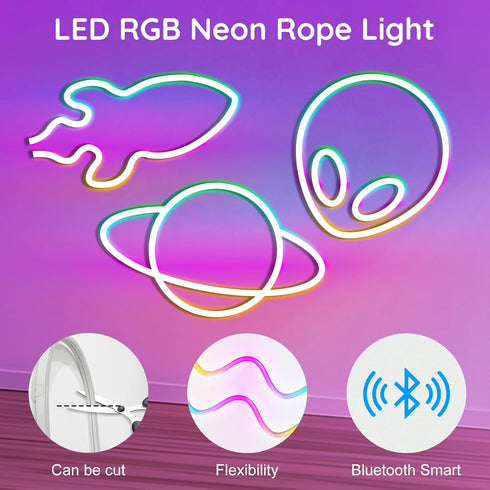 RCUICA 16.4FT LED Neon Rope Lights Waterproof with Smart App Control Remote,DIY Scene Modes,Music Sync