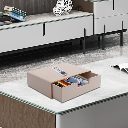 Stackable PU Leather Drawer Organizer, Handmade Classic Desk Caddy for Home Office, Sort A4 Paper, Beige, 13.1x10x3.7in