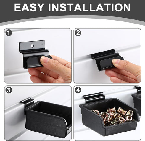 6 Pcs Slatwall Bins with Hooks Set, Small Wall Mounted Storage Bins for Organizing Accessories, Tools, Office, Garage