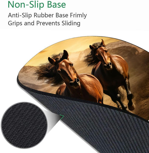 Running Horse Design Round Mouse Pad with Coasters Set, Non-Slip Rubber Mousepad for Office Desk Decor