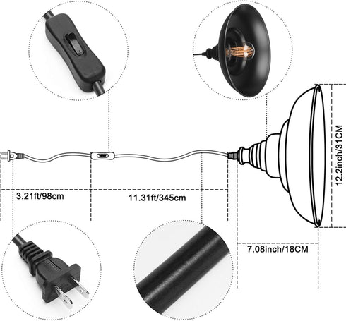 14.5 YeLEEiNO Pendant Lighting Fixtures, Feet Extension Hanging Lantern Pendant Lamp,Swag Lights with Plug in Cord