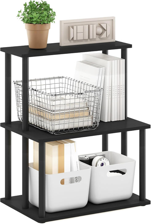 Furinno Turn-N-Tube 3-Tier Printer Stand, Toolless Multipurpose Display Storage Shelf, Americano/Black