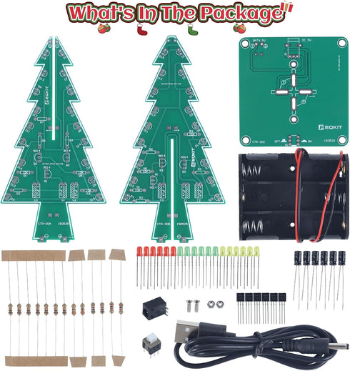 3D 3 Christmas Tree Soldering Project, Icstation Xmas Tree Soldering Kit with LED Flashing Lights DIY Soldering
