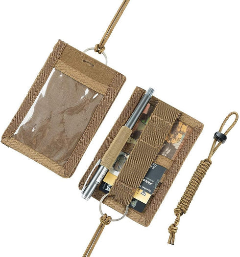 EXCELLENT ELITE SPANKER Tactical ID Card Holder, Adjustable Neck Lanyard, Key Ring Loop, Coyote Brown