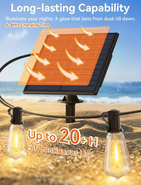 50FT 18+1 ST38 Bulbs, Dimmable&3 Brightever Solar String Lights Outdoor Waterproof, Patio Lights Solar Powered