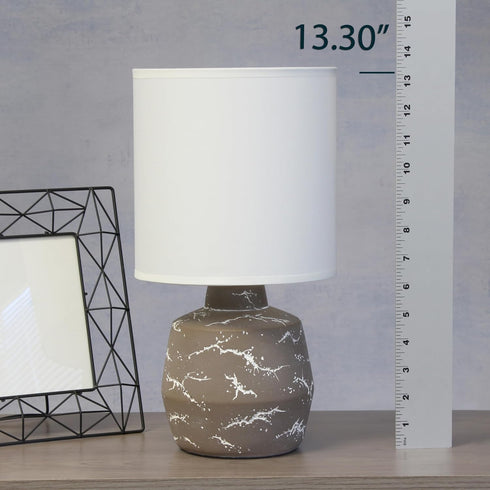 LT1171-TAU 13.78" Simple Designs Chic Glow Marble Inspired Ceramic Table Lamp with Fabric Shade, for Bedroom, Office