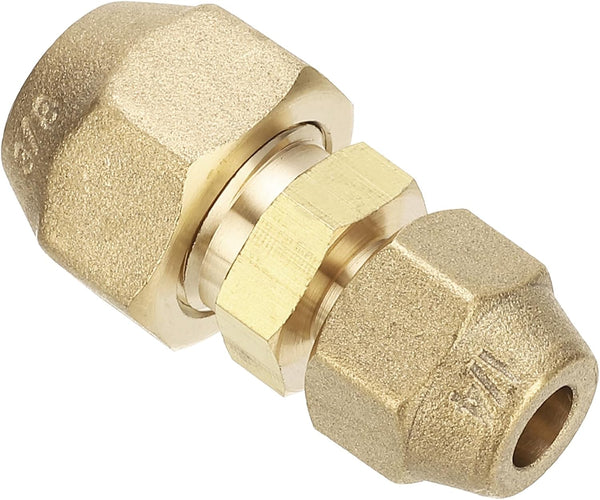 PATIKIL 1/4" to 3/8" Pipe Extension Joint Connector, Free Welding Brass Coupler with 2pcs Flare Nuts for AC