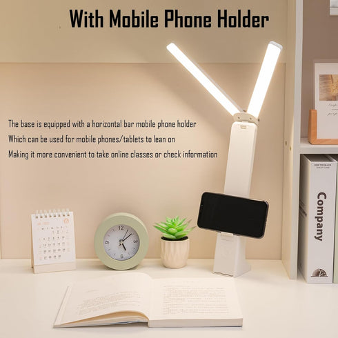 kvppvt LED Double Head Desk Lamp, Rechargeable Portable Small Table Lamp, Adjustable Light Color and Brightness, USB