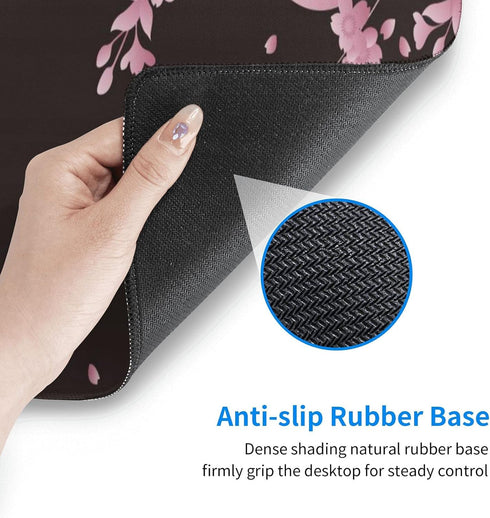 Sakura Cherry Blossom Large Gaming Mouse Pad 31.5x11.8in, Non-Slip Rubber Base, Waterproof Flower Design for Office/Game