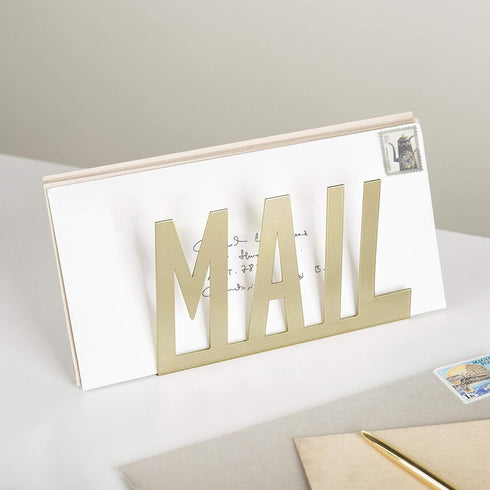 MyGift Modern Brass Metal Mail Holder, Countertop Organizer with Cutout MAIL Lettering Design for Documents