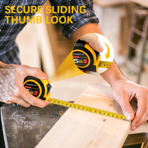 Tape Measure 16 Ft Steel Retractable Self-Locking Measuring Tape with Fractions, Easy Read Metric Measuring Tape