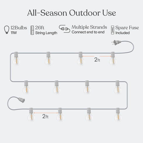26 Commercial 12 1W Bulbs, Brightech Ambience Pro LED String Lights - Ft Grade Patio Lights Outdoor Waterproof - Globe