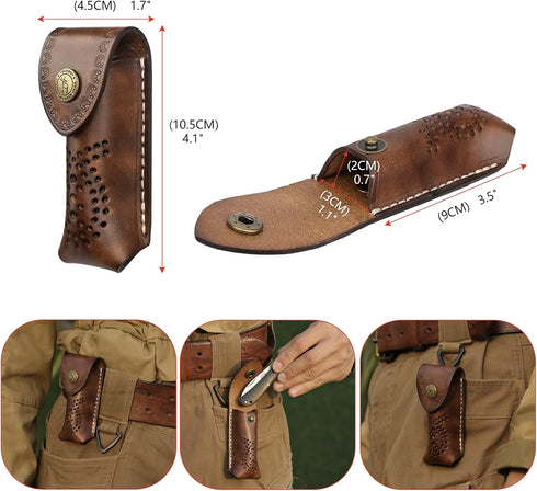 Tourbon EDC Leather Pocket Folding Knife Sheath Carrier, Holster for Flashlight, Wine Bottle Opener for Belt