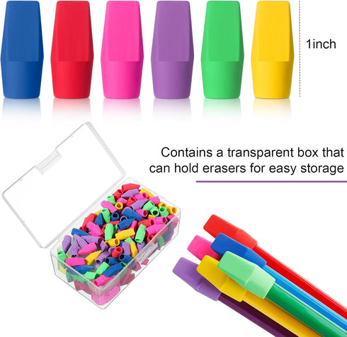 Maitys 100 Pcs Colorful Pencil Top Erasers and Sharpener with Random Colors for School Office