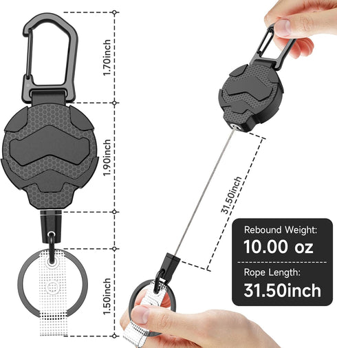 Retractable Keychain Badge Holder with Belt Clip, Heavy Duty Carabiner ID Badge Clip Reel, 32” Steel Cord, 1pcs Black