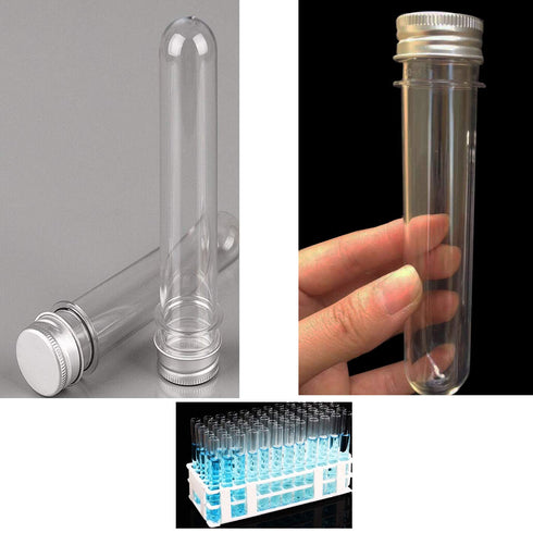 Test Tubes 25x140mm (40ml), Clear Plastic Tubes with Screw Caps for Science Experiments and Storage
