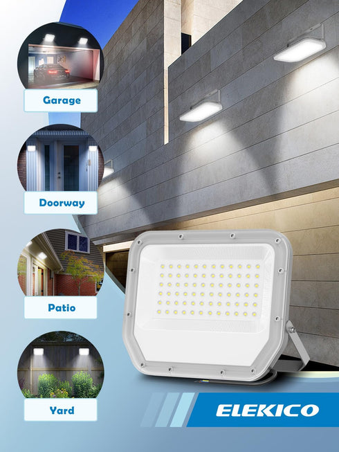 2 Pack 6500k 10000lm Outdoor,100w ELEKICO Super Bright LED Flood Lights Led Outside Lights for Yard Outdoor Waterproof