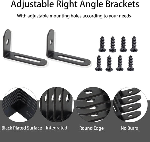 ZCLGOOD 12Pcs 2.9"x1"x0.6" 90 Adjustable Black L Bracket, Heavy Duty Degree Metal Corner Brace, Slotted L-Shape Shelf