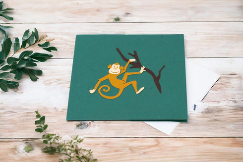 Monkey Pop Up Card, Blank 3D Monkey Card, Jungle Gift for Kids, Happy Birthday Card, Monkey Lover Card