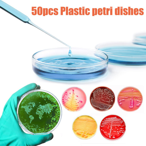 50 Pack Plastic Petri Dishes with Lids, 90 x 15mm Sterile for Medical, Biological, School Science Projects