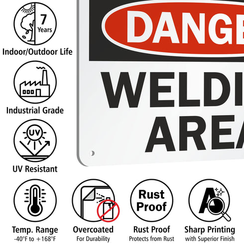 SmartSign "Danger Safety - Welding Area" Sign, 7" x 10", Aluminum