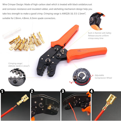 Twidec 642Pcs Quick Splice Male and Female Wire Spade Connector Kit with Crimping Pliers for Electrical Wiring